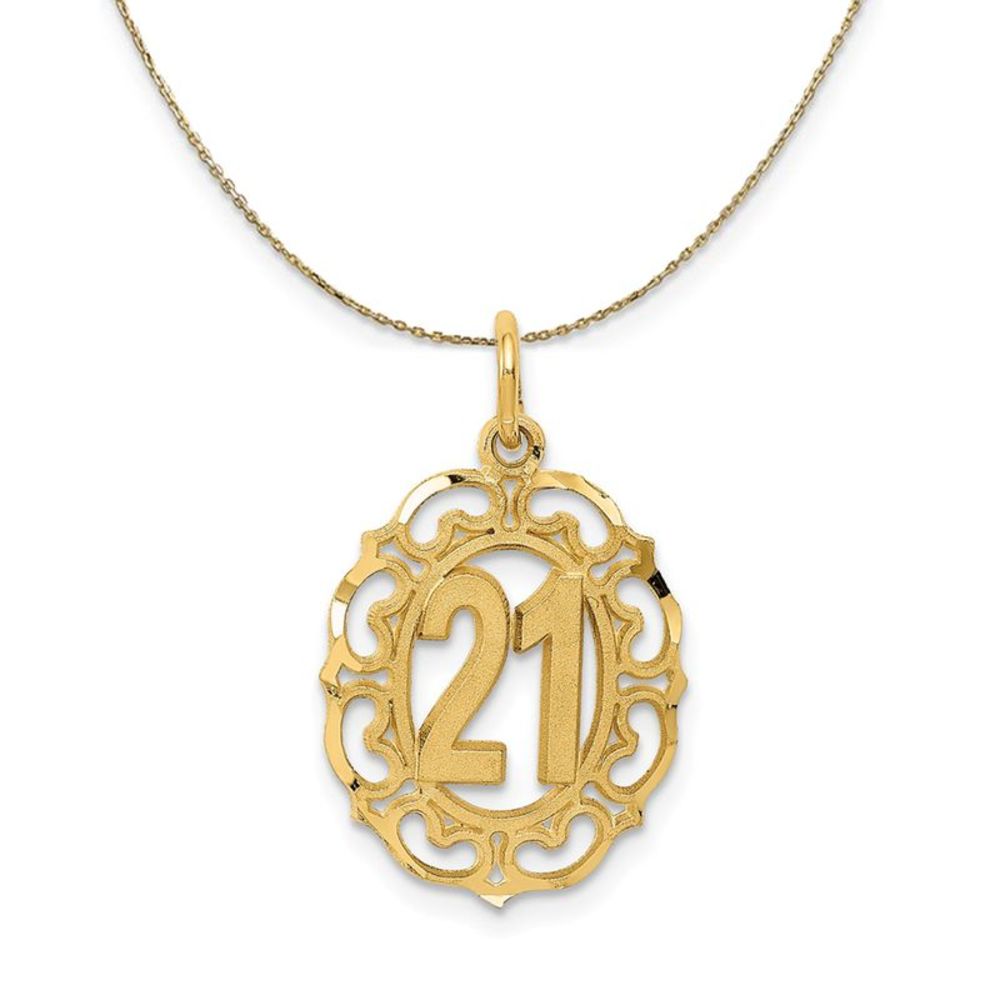 14k Yellow Gold Number 21 Oval Heart Accent Necklace - 20 Inch